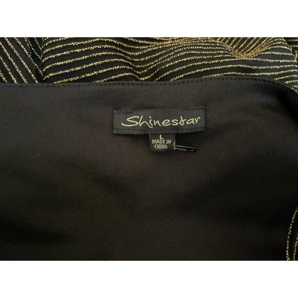 Shinestar Women's Black Gold Metallic Striped Peplum Top Size Large Y2k 1990s - Picture 4 of 5